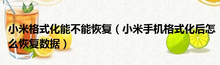 小米格式化能不能恢复（小米手机格式化后怎么恢复数据）