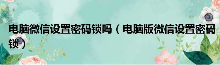 电脑微信设置密码锁吗（电脑版微信设置密码锁）