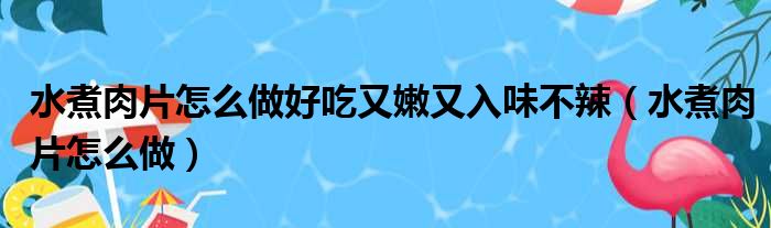 水煮肉片怎么做好吃又嫩又入味不辣（水煮肉片怎么做）