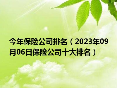 今年保险公司排名（2023年09月06日保险公司十大排名）