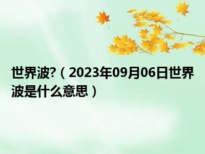 世界波 （2023年09月06日世界波是什么意思）