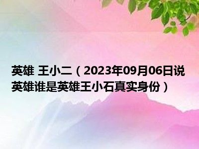 英雄 王小二（2023年09月06日说英雄谁是英雄王小石真实身份）