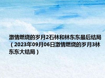 激情燃烧的岁月2石林和林东东最后结局（2023年09月06日激情燃烧的岁月3林东东大结局）