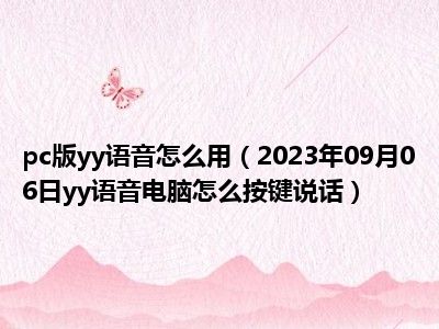 pc版yy语音怎么用（2023年09月06日yy语音电脑怎么按键说话）