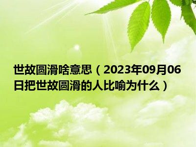 世故圆滑啥意思（2023年09月06日把世故圆滑的人比喻为什么）