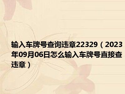 输入车牌号查询违章22329（2023年09月06日怎么输入车牌号直接查违章）