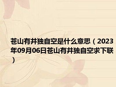 苍山有井独自空是什么意思（2023年09月06日苍山有井独自空求下联）