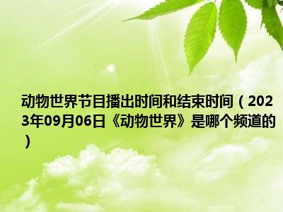 动物世界节目播出时间和结束时间（2023年09月06日《动物世界》是哪个频道的）