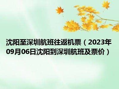 沈阳至深圳航班往返机票（2023年09月06日沈阳到深圳航班及票价）