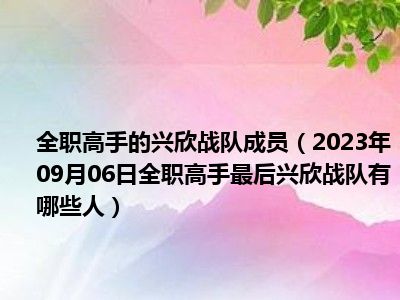 全职高手的兴欣战队成员（2023年09月06日全职高手最后兴欣战队有哪些人）