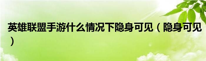  英雄联盟手游什么情况下隐身可见（隐身可见）