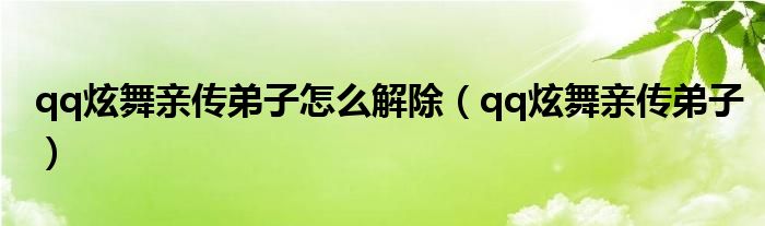  qq炫舞亲传弟子怎么解除（qq炫舞亲传弟子）