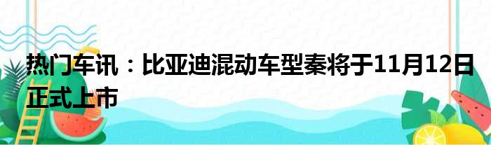 热门车讯：比亚迪混动车型秦将于11月12日正式上市