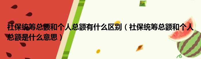 社保统筹总额和个人总额有什么区别（社保统筹总额和个人总额是什么意思）