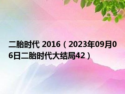 二胎时代 2016（2023年09月06日二胎时代大结局42）