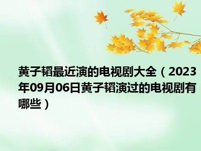 黄子韬最近演的电视剧大全（2023年09月06日黄子韬演过的电视剧有哪些）