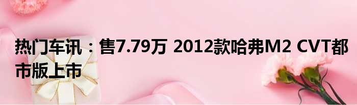 热门车讯：售7.79万 2012款哈弗M2 CVT都市版上市