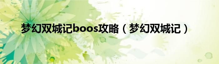  梦幻双城记boos攻略（梦幻双城记）