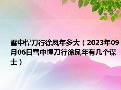 雪中悍刀行徐凤年多大（2023年09月06日雪中悍刀行徐凤年有几个谋士）