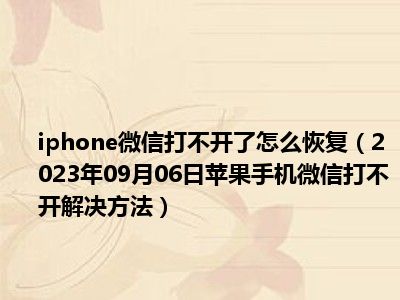 iphone微信打不开了怎么恢复（2023年09月06日苹果手机微信打不开解决方法）