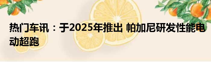 热门车讯：于2025年推出 帕加尼研发性能电动超跑