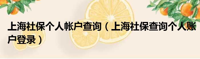 上海社保个人帐户查询（上海社保查询个人账户登录）