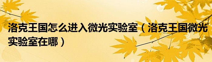  洛克王国怎么进入微光实验室（洛克王国微光实验室在哪）