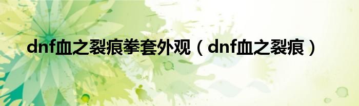  dnf血之裂痕拳套外观（dnf血之裂痕）