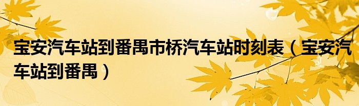  宝安汽车站到番禺市桥汽车站时刻表（宝安汽车站到番禺）