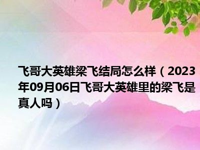 飞哥大英雄梁飞结局怎么样（2023年09月06日飞哥大英雄里的梁飞是真人吗）