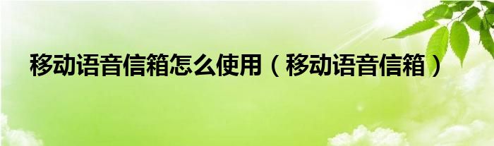  移动语音信箱怎么使用（移动语音信箱）