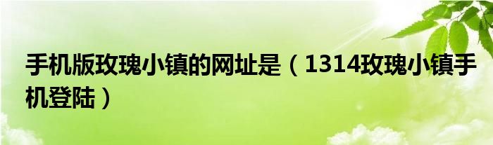  手机版玫瑰小镇的网址是（1314玫瑰小镇手机登陆）