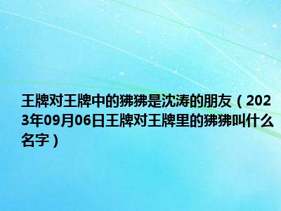 王牌对王牌中的狒狒是沈涛的朋友（2023年09月06日王牌对王牌里的狒狒叫什么名字）