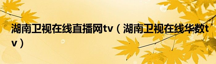  湖南卫视在线直播网tv（湖南卫视在线华数tv）