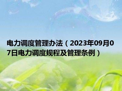 电力调度管理办法（2023年09月07日电力调度规程及管理条例）