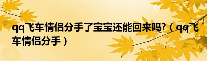  qq飞车情侣分手了宝宝还能回来吗 （qq飞车情侣分手）