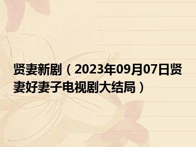 贤妻新剧（2023年09月07日贤妻好妻子电视剧大结局）