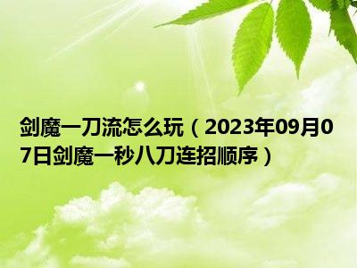 剑魔一刀流怎么玩（2023年09月07日剑魔一秒八刀连招顺序）