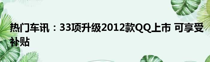 热门车讯：33项升级2012款QQ上市 可享受补贴