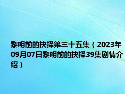 黎明前的抉择第三十五集（2023年09月07日黎明前的抉择39集剧情介绍）