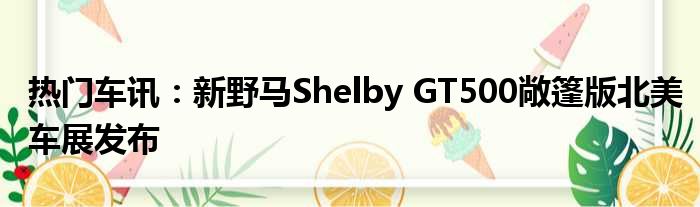 热门车讯：新野马Shelby GT500敞篷版北美车展发布