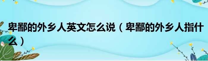 卑鄙的外乡人英文怎么说（卑鄙的外乡人指什么）