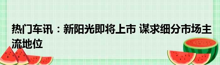 热门车讯：新阳光即将上市 谋求细分市场主流地位