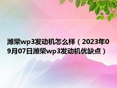 潍柴wp3发动机怎么样（2023年09月07日潍柴wp3发动机优缺点）