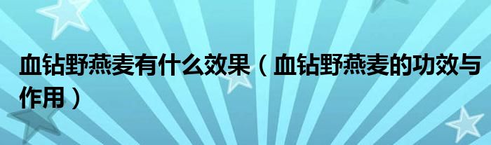  血钻野燕麦有什么效果（血钻野燕麦的功效与作用）