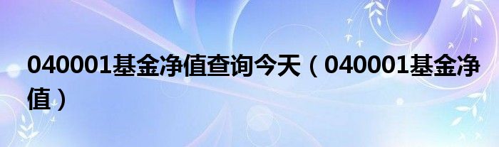  040001基金净值查询今天（040001基金净值）