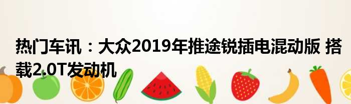 热门车讯：大众2019年推途锐插电混动版 搭载2.0T发动机