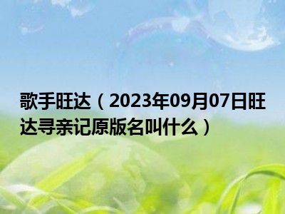 歌手旺达（2023年09月07日旺达寻亲记原版名叫什么）