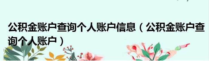 公积金账户查询个人账户信息（公积金账户查询个人账户）