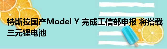 特斯拉国产Model Y 完成工信部申报 将搭载三元锂电池